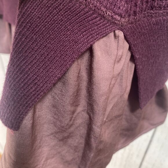 Logo by Lori Goldstein Waffle Knit Sweater Tunic Purple Lace Chiffon Hem Cottage - Picture 9 of 11